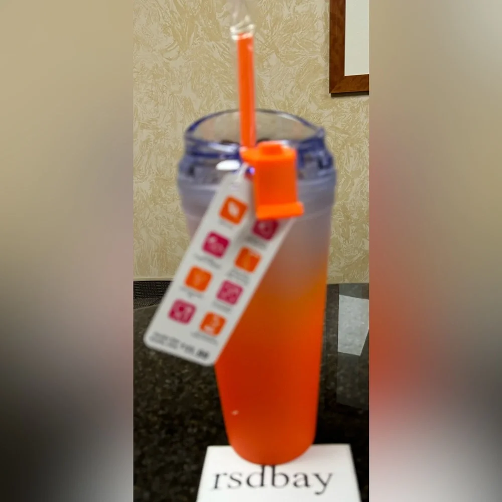 Dunkin' Summer 2024 Ombre Plastic Insulated 24oz Tumbler ORANGE - NWT - Picture 2 of 4